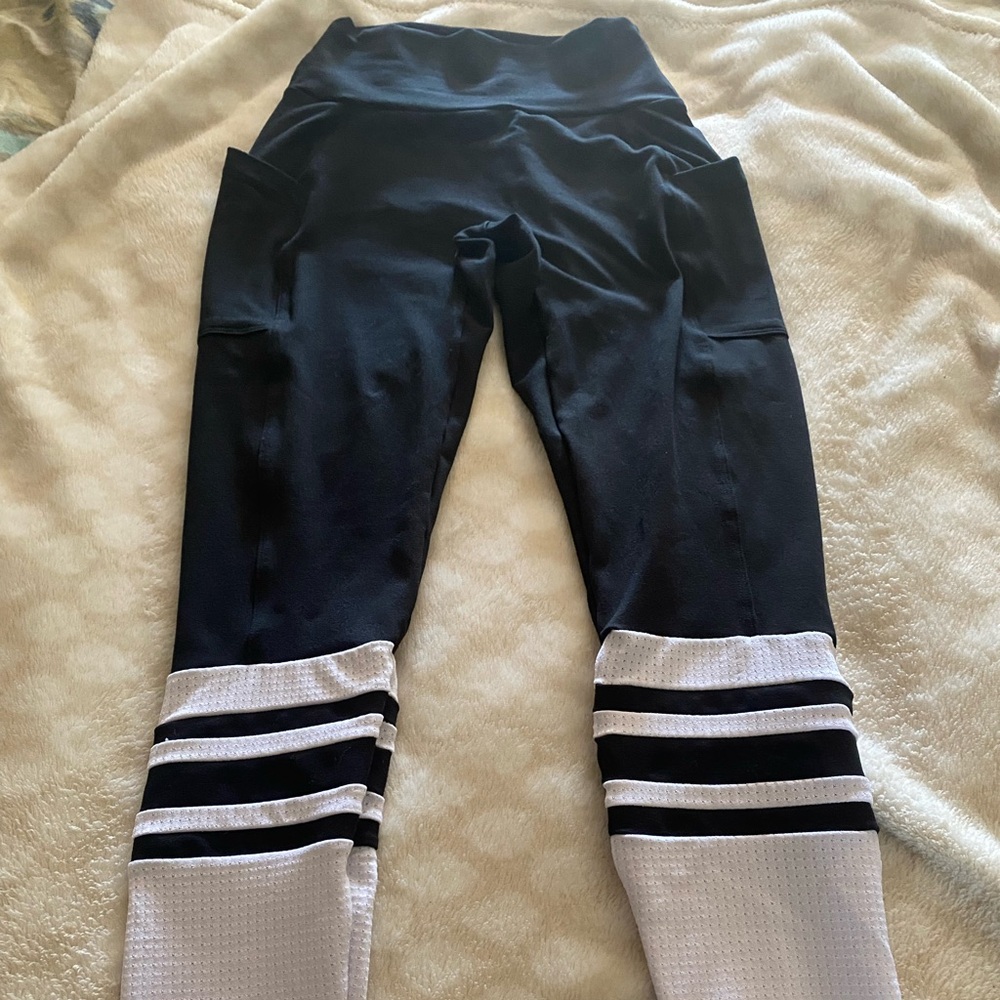 Bombshell Sportswear Black and White Striped Socks Leggings